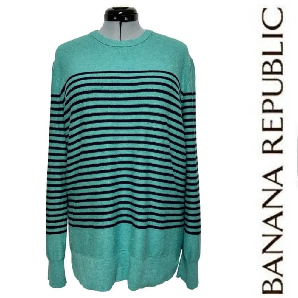 Banana Republic Men's Striped Coastal Crewneck Pullover Preppy Sweater Sz: XL